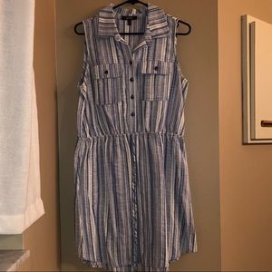 Blue and white cinched waist dress